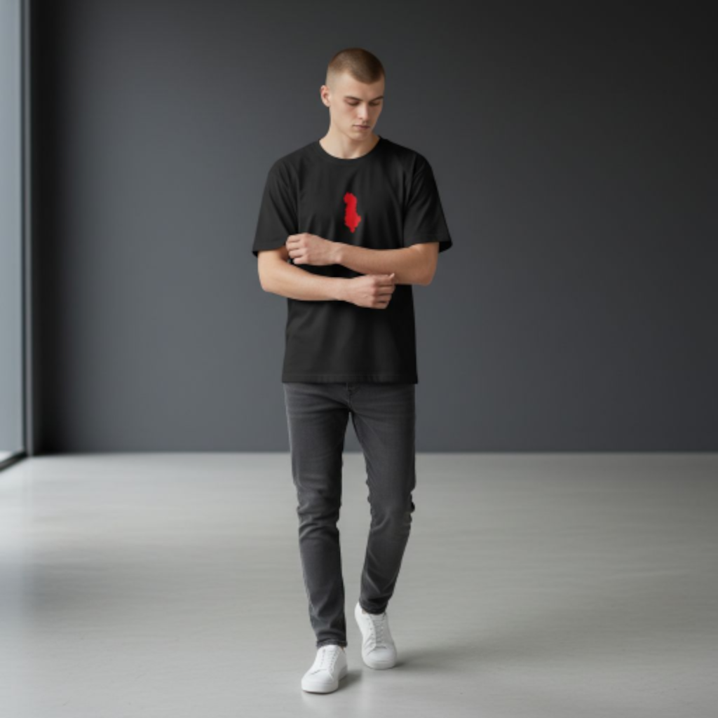 Backprint Oversize Albania T-Shirt Black